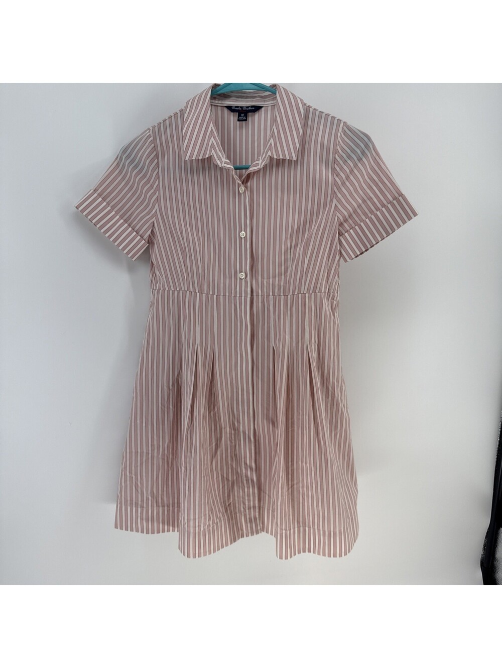 Brooks Brothers Fleece Girls Size 12 Pink & White Striped, Belted, SS Dress